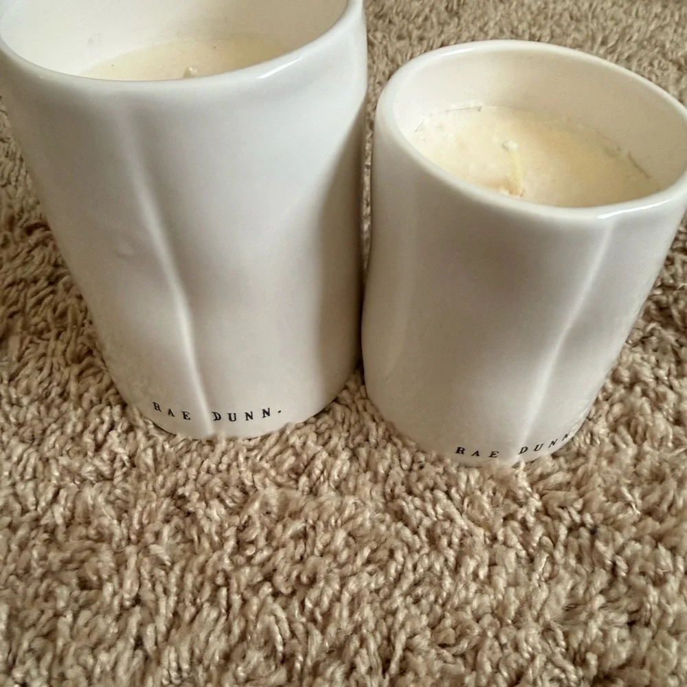 NEW Rae Dunn Candles Set  Of 2 _ Peace And Merry White Ceramic Holiday Decor - Picture 3 of 4